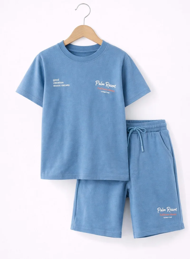 victor and jane Boys Palm Runner Printed T-Shirt & Grey Shorts Set